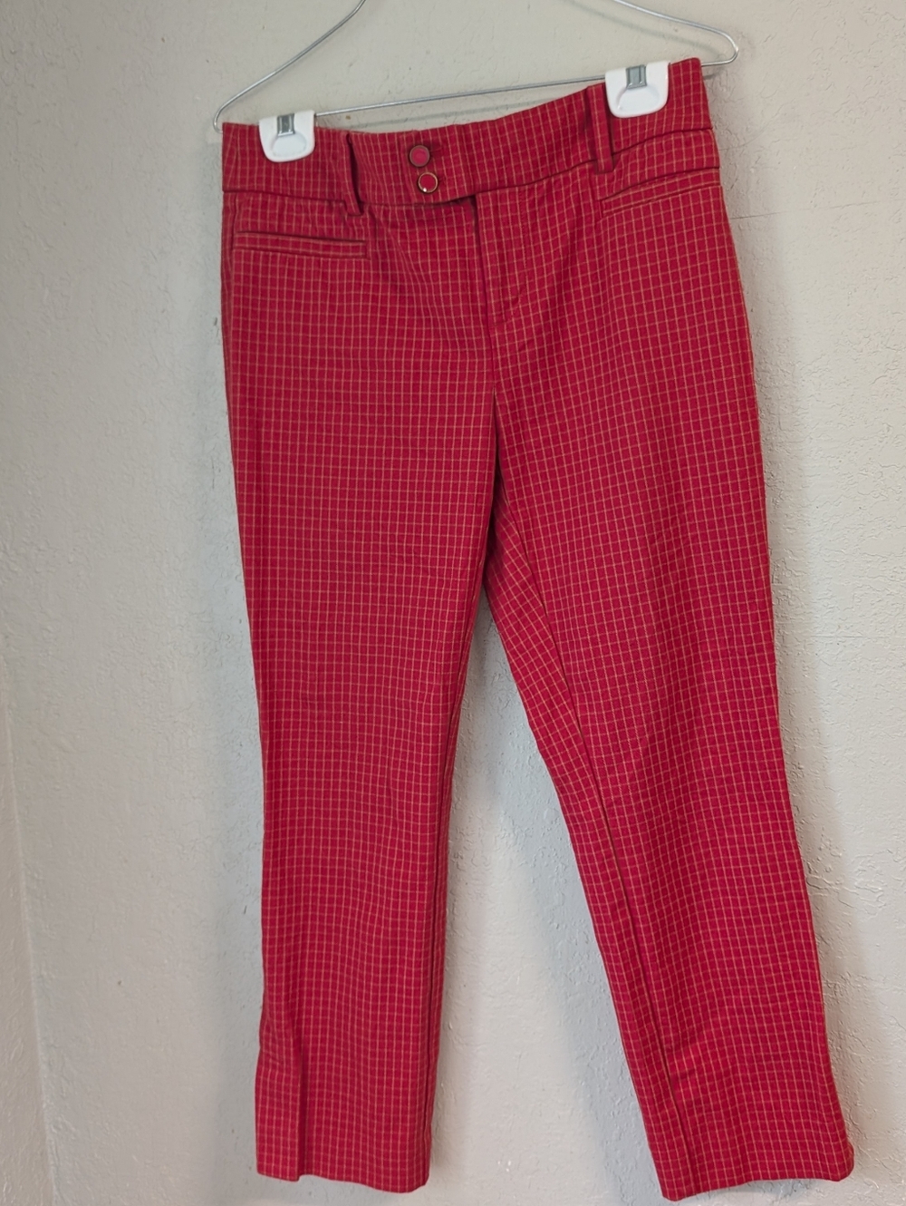 Anthropologie Red Plaid Essential Slim  Pants 6 Elevated Basic Indie Preppy